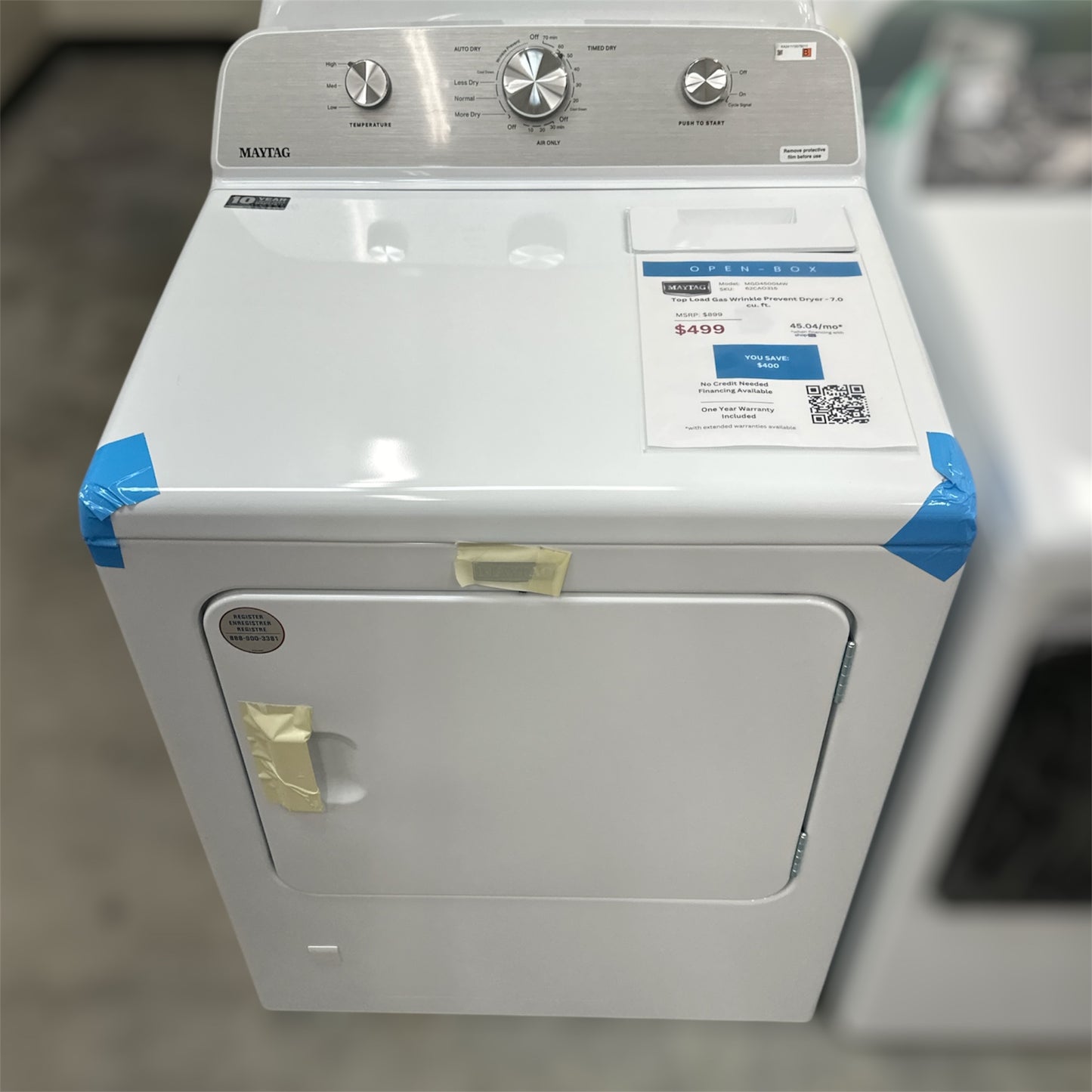 New, Open Box: Maytag Gas Wrinkle Prevent Dryer - 7.0 cu. ft. - 62CAO315