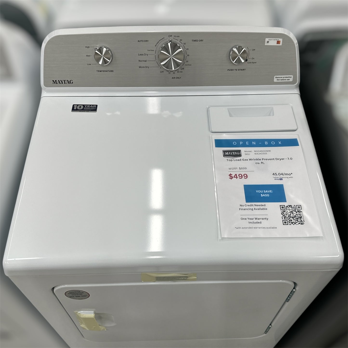 *OF*New, Open Box: Maytag Gas Wrinkle Prevent Dryer - 7.0 cu. ft. - 63CAO315