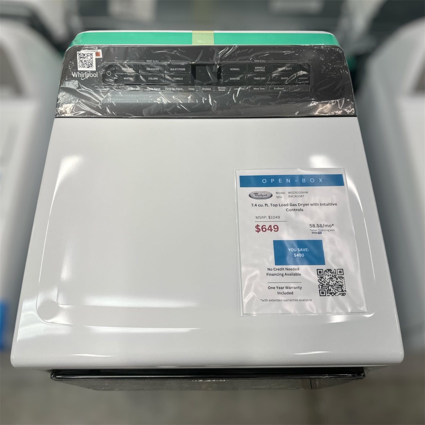*OF*New, Open Box: Whirlpool 7.4 cu. ft. Gas Dryer with Intuitive Controls - 69CAO367