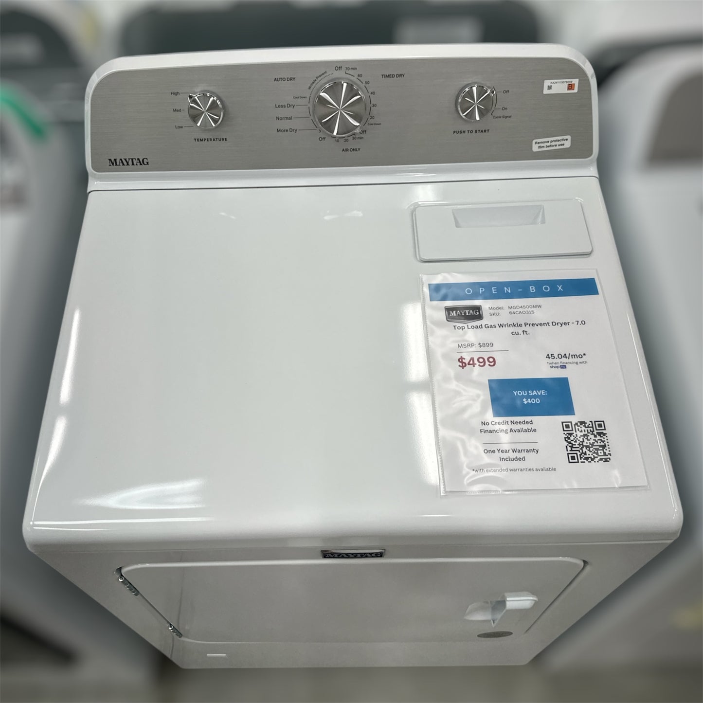 *OF*New, Open Box: Maytag Gas Wrinkle Prevent Dryer - 7.0 cu. ft. - 64CAO315
