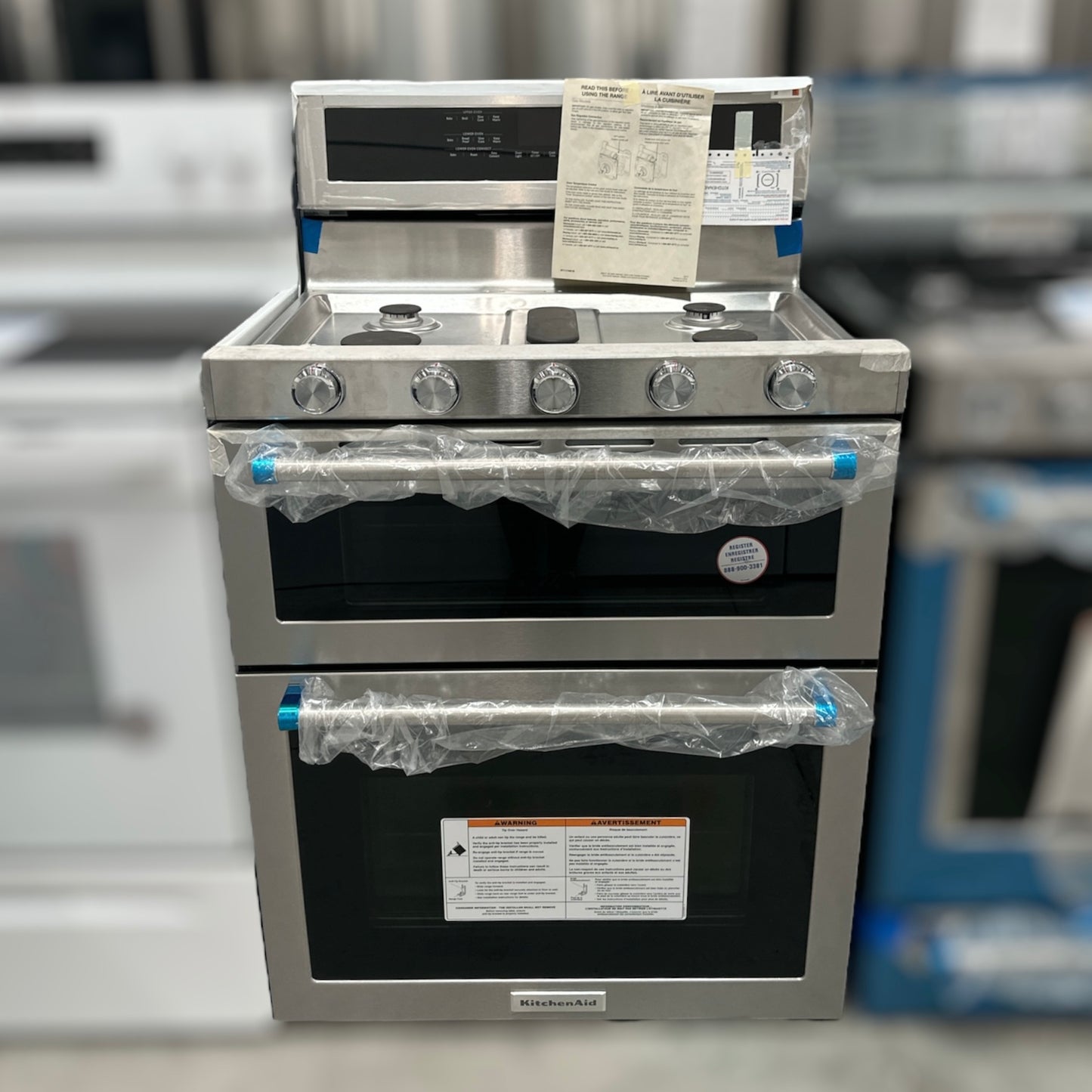 KitchenAid 30-Inch 5 Burner Gas Double Oven Convection Range - 44CAO875 - KFGD500ESS