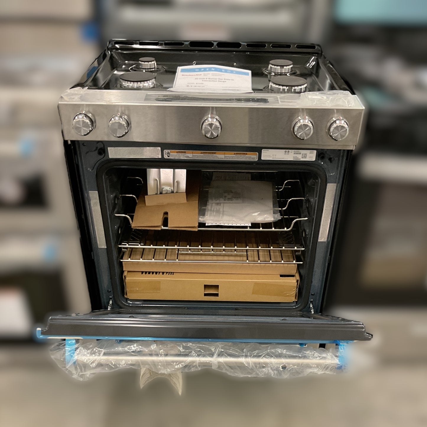 New, Open Box: KitchenAid 30-Inch 5-Burner Gas Slide-In Convection Range - 72CAO910