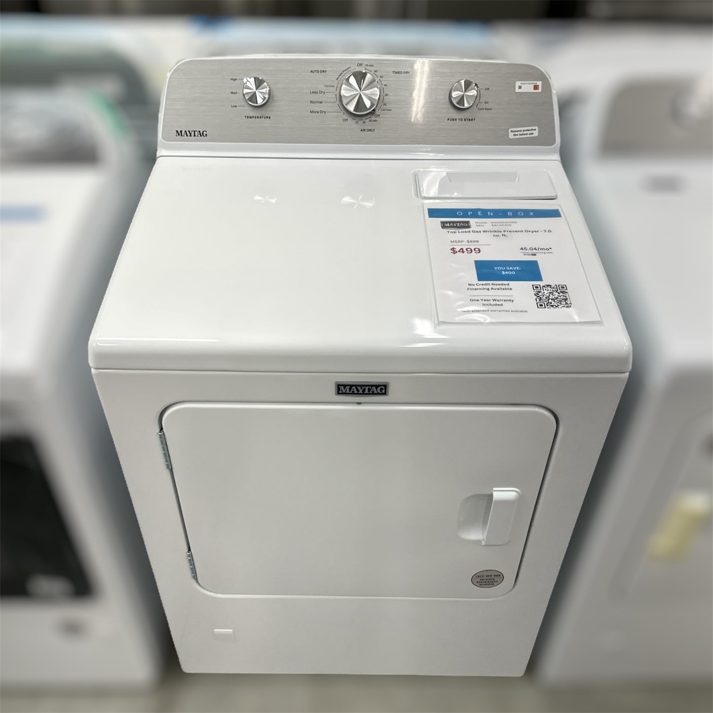 *OF*New, Open Box: Maytag Gas Wrinkle Prevent Dryer - 7.0 cu. ft. - 64CAO315