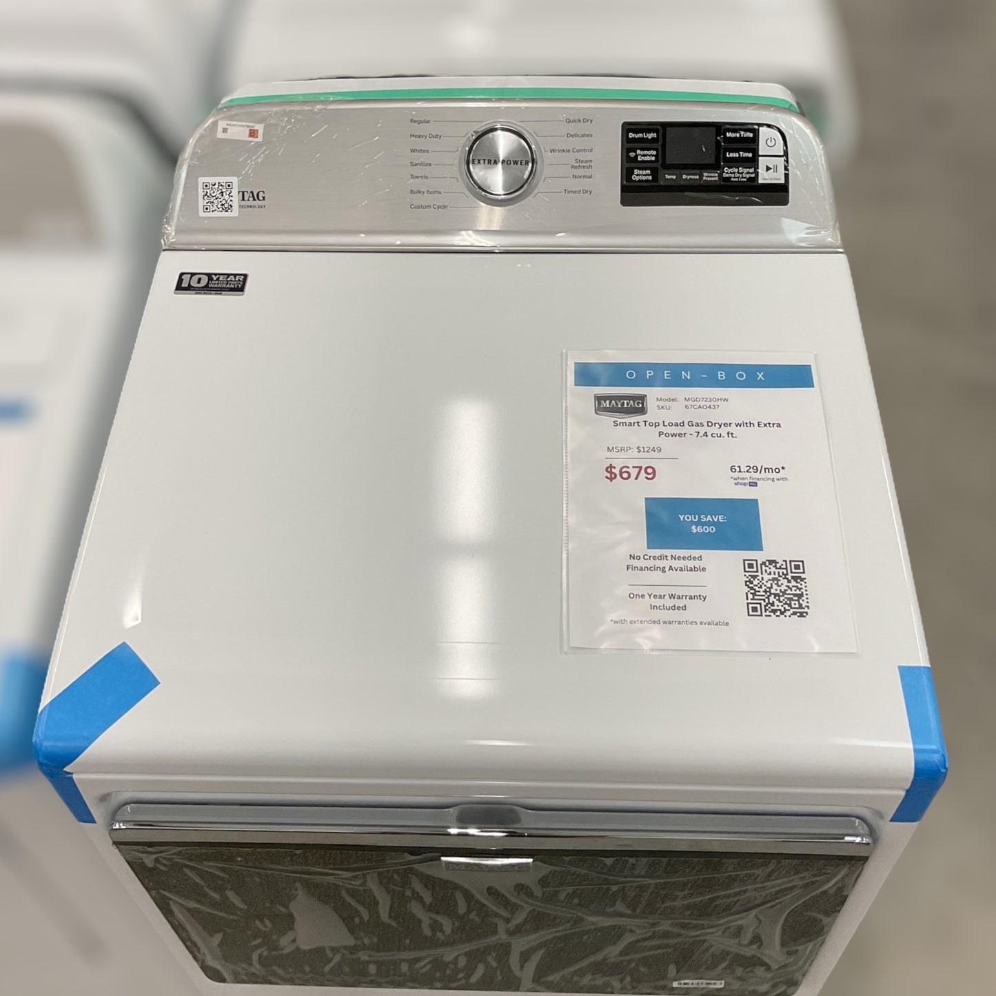 *OF*New, Open Box: Maytag Smart Gas Dryer with Extra Power - 7.4 cu. ft. - 67CAO437