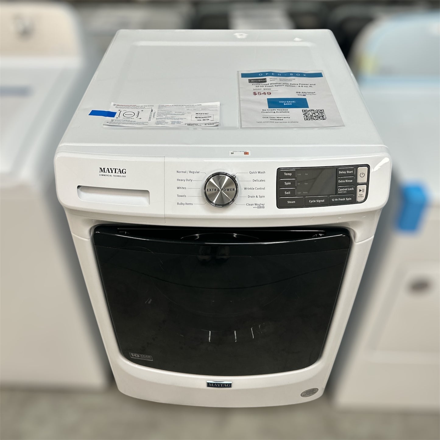 New, Open Box: Maytag Front Load Washer with Extra Power and 12-Hr Fresh Spin™ option - 4.5 cu. ft. - 90CAO350