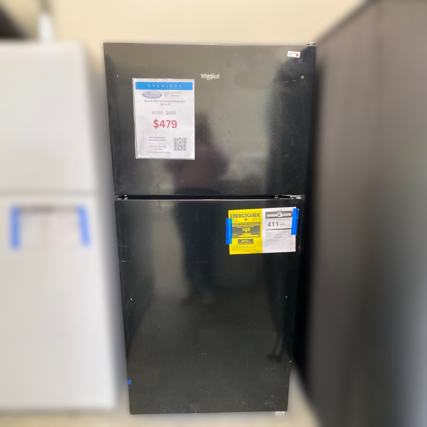 New, Open Box: Whirlpool 30-inch Wide Top Freezer Refrigerator - 18 Cu. Ft. - 156CAO301