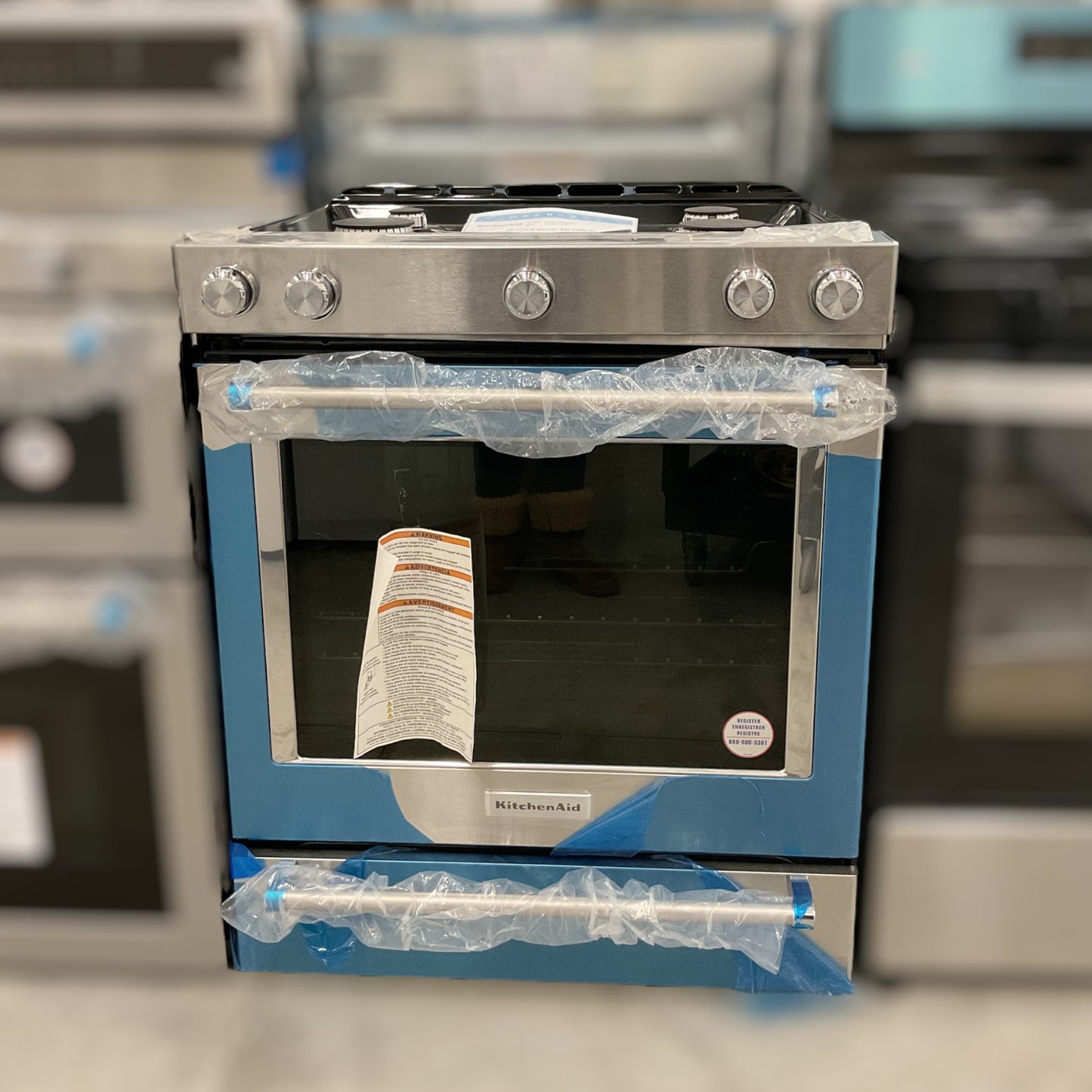 New, Open Box: KitchenAid 30-Inch 5-Burner Gas Slide-In Convection Range - 72CAO910
