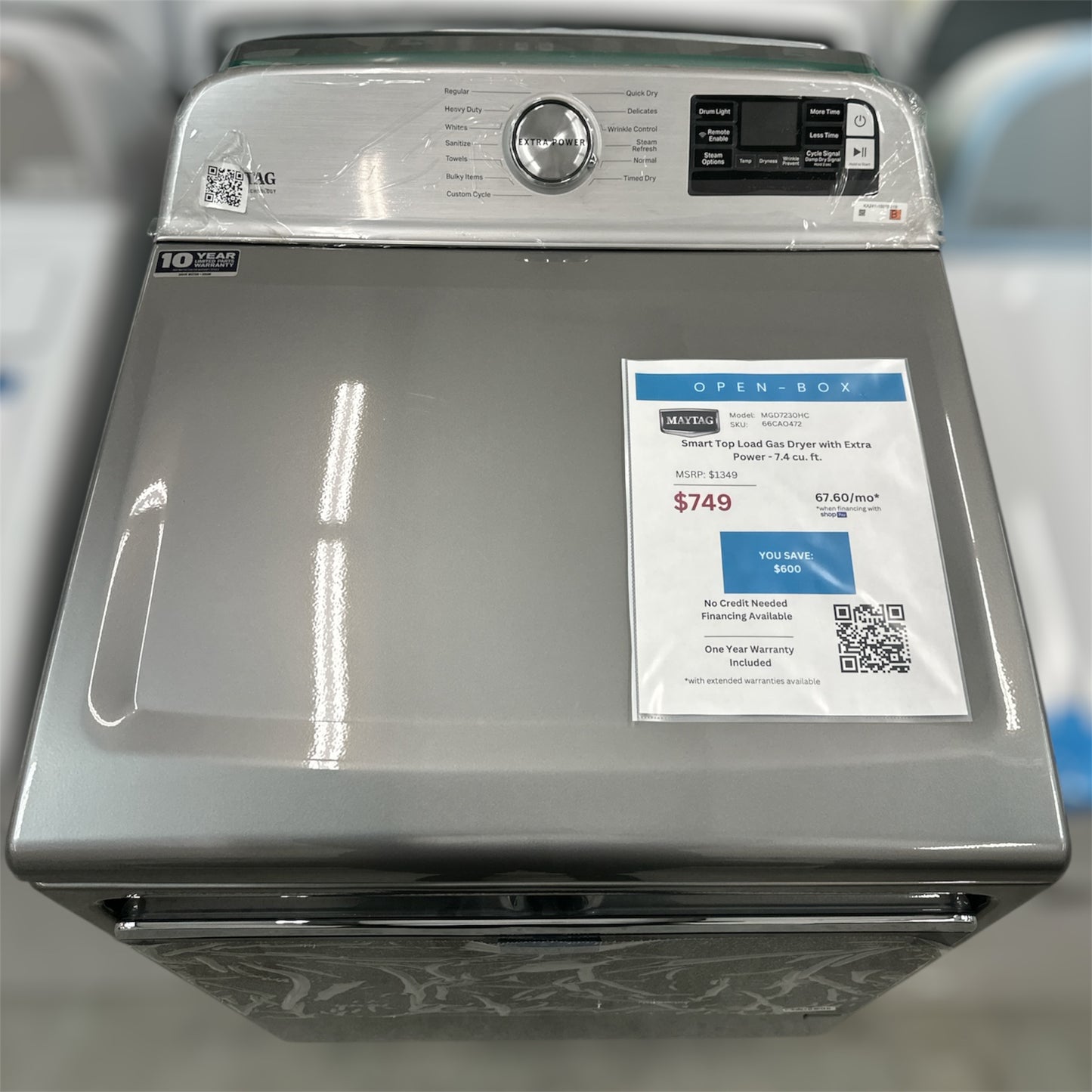 *OF*New, Open Box: Maytag Smart Gas Dryer with Extra Power - 7.4 cu. ft. - 66CAO472
