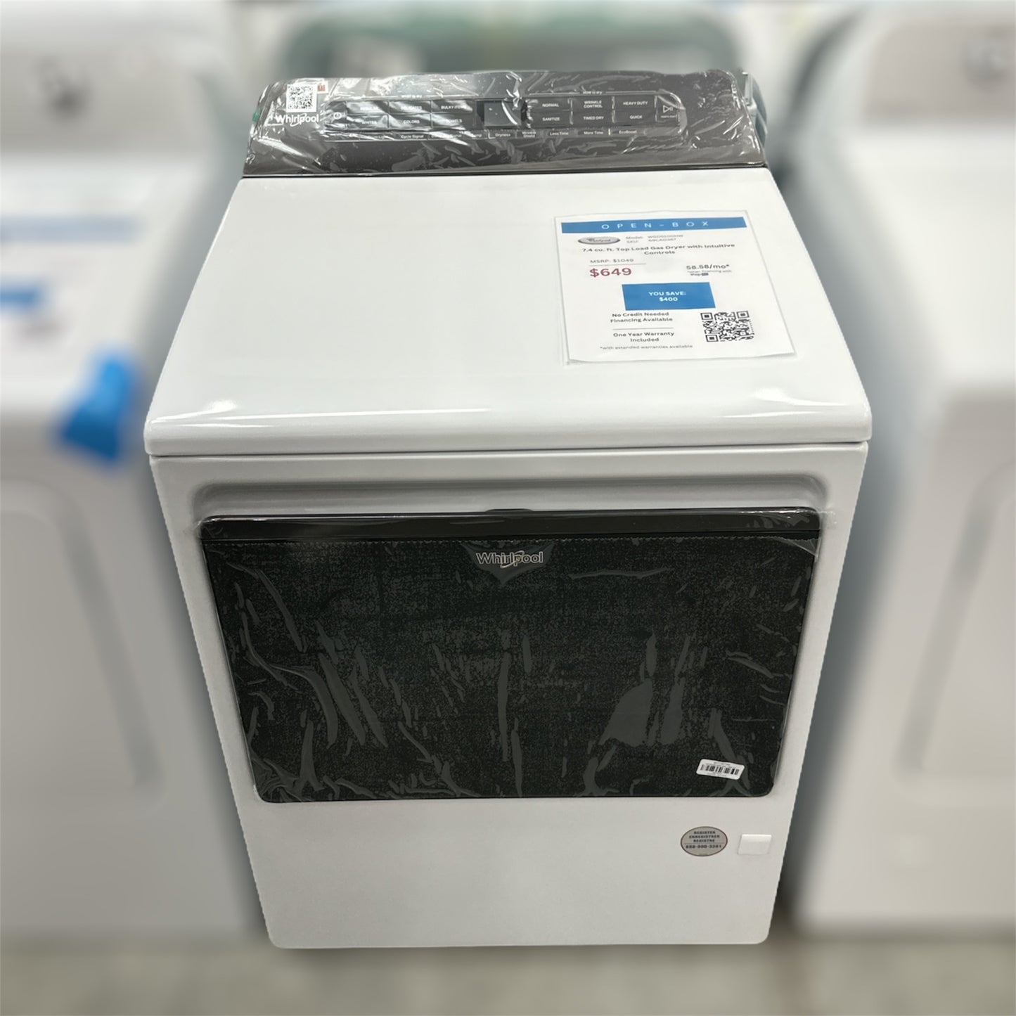 *OF*New, Open Box: Whirlpool 7.4 cu. ft. Gas Dryer with Intuitive Controls - 69CAO367