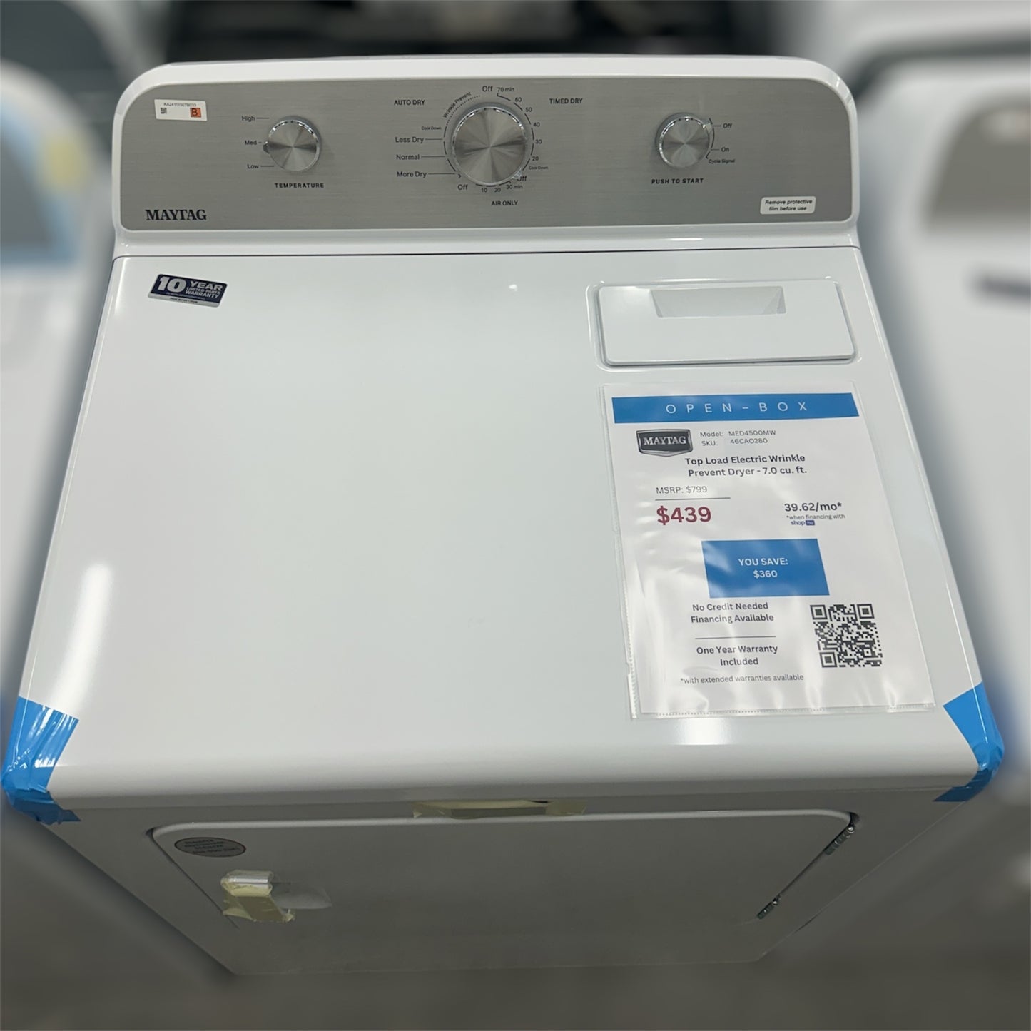 *OF*New, Open Box: Maytag Electric Wrinkle Prevent Dryer - 7.0 cu. ft. - 46CAO280