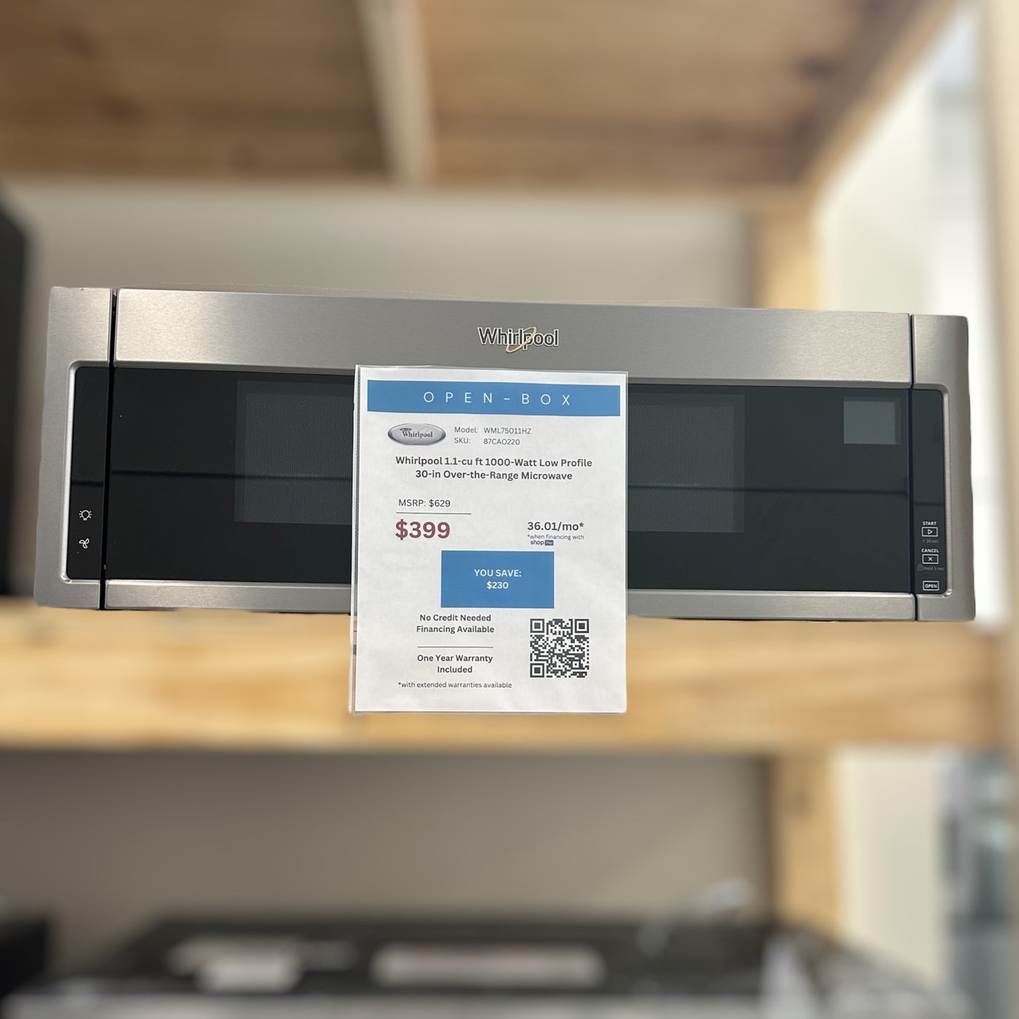 Whirlpool 1.1-cu ft 1000-Watt Low Profile 30-in Over-the-Range Microwave - 87CAO220 - WML75011HZ