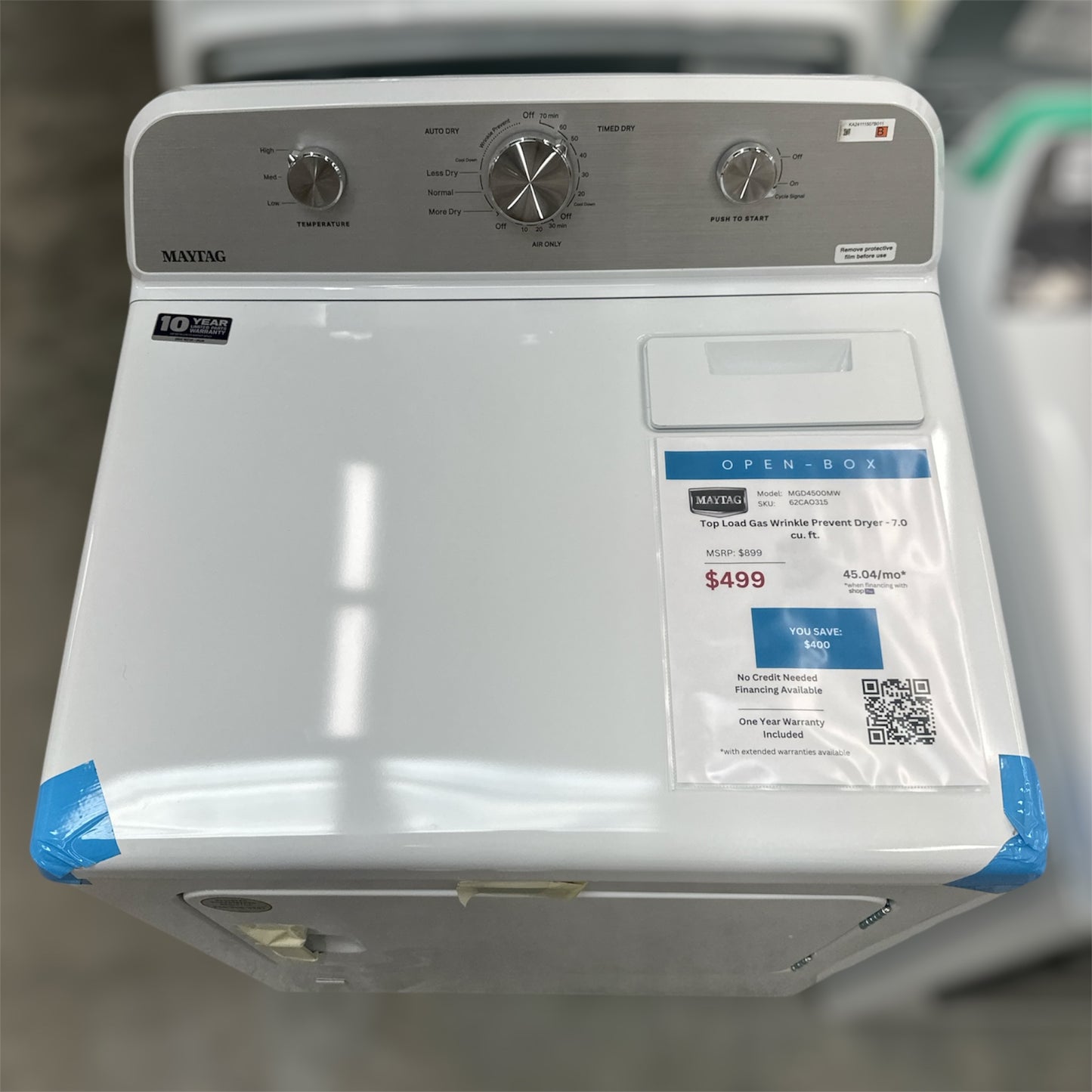 New, Open Box: Maytag Gas Wrinkle Prevent Dryer - 7.0 cu. ft. - 62CAO315