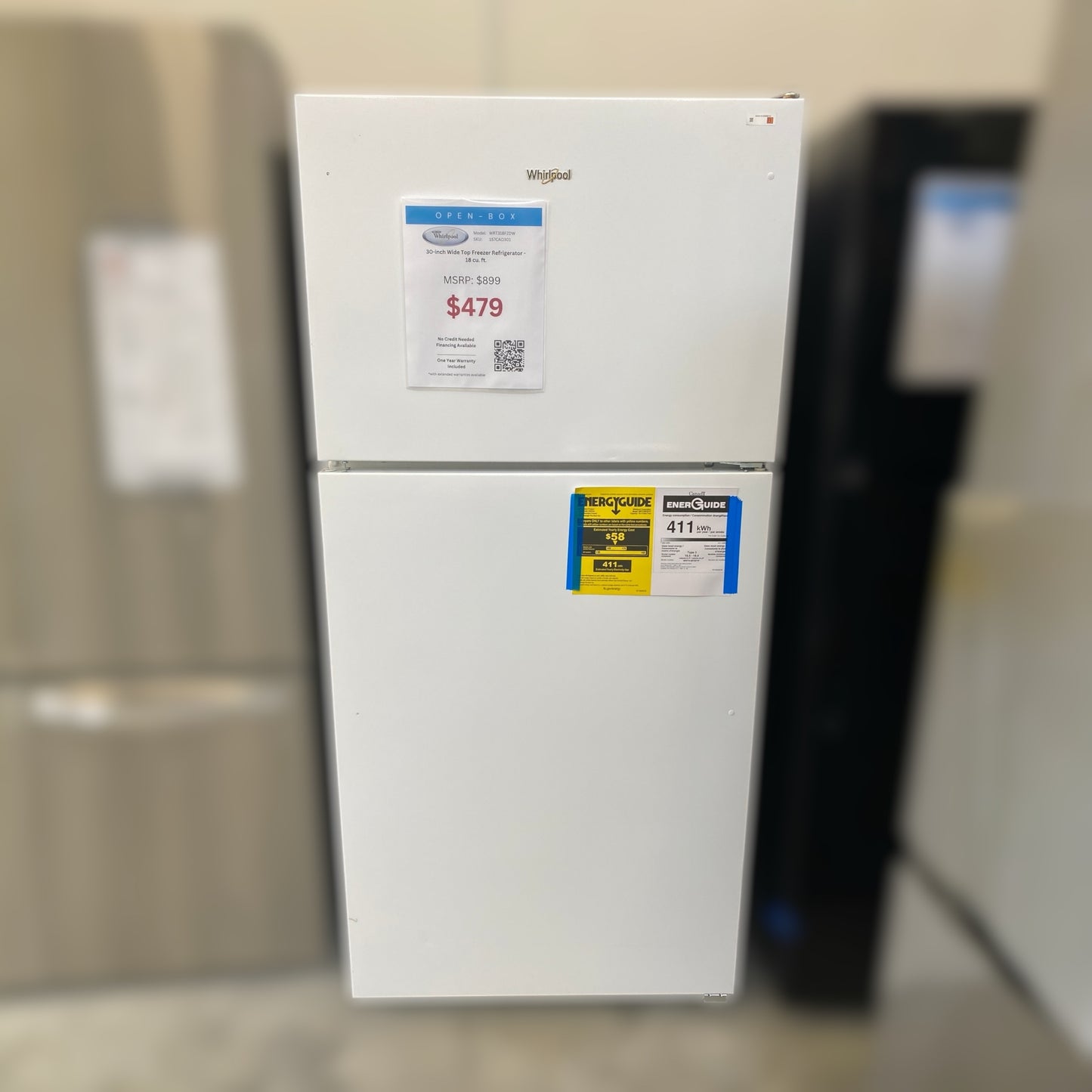 New, Open Box: Whirlpool 30-inch Wide Top Freezer Refrigerator - 18 cu. ft. - 157CAO301