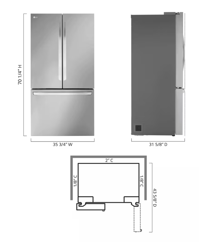 New, Open Box: LG 27 cu. ft. 36-inch Wide Counter-Depth MAX™ Refrigerator - 35CAO700