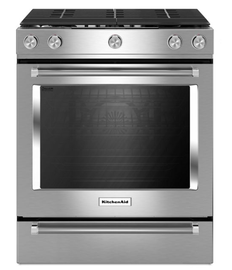 New, Open Box: KitchenAid 30-Inch 5-Burner Gas Slide-In Convection Range - 72CAO910