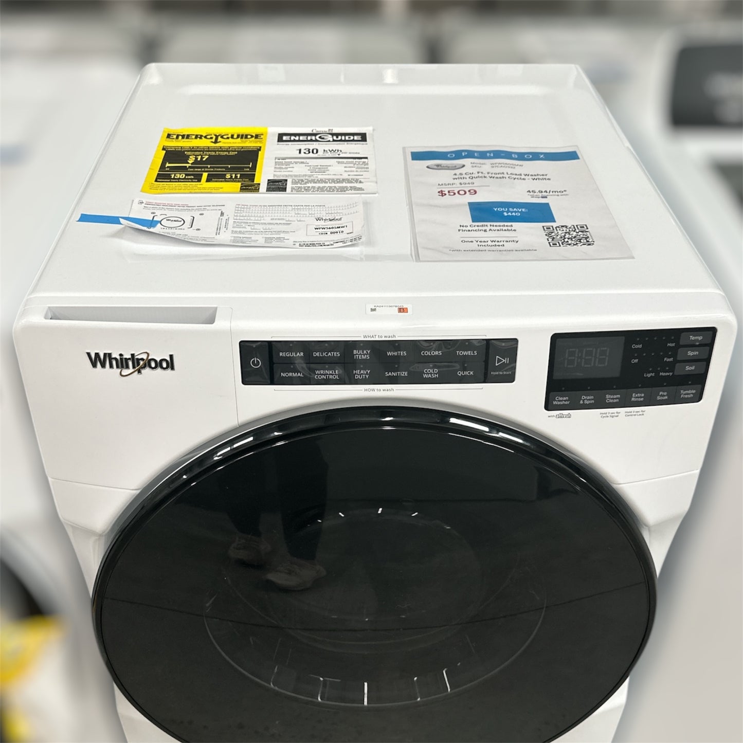 Open Box: Whirlpool 4.5 Cu. Ft. Front Load Washer with Quick Wash Cycle - 97CAO332